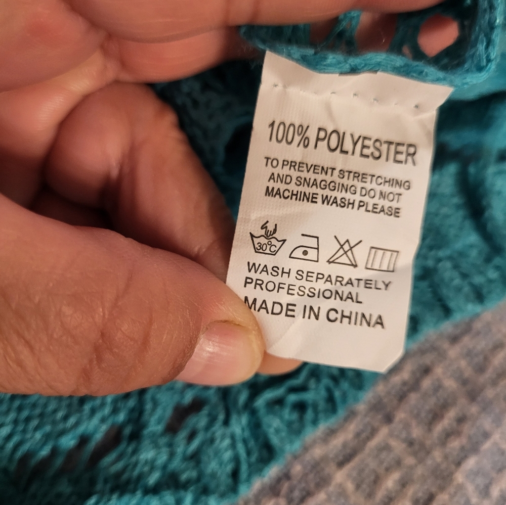 My Boutique Teal Crochet Swim Cover Up Top - Picture 9 of 11